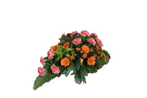Blommor till begravning Nykvarn - Beställ blommor till begravning - Kistdekoration i rosa och orange toner