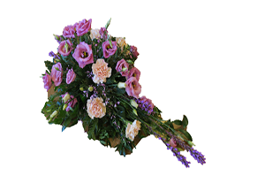 Blommor till begravning Nykvarn - Beställ blommor till begravning - Liggande sorgdekoration i rosa och lila