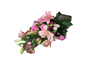 Blommor till begravning Nykvarn - Beställ blommor till begravning - Sorgbukett rosa toner med vita liljor