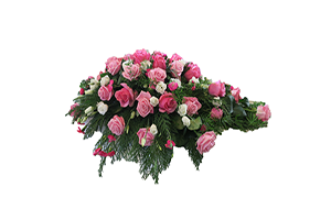 Blommor till begravning Nykvarn - Beställ blommor till begravning - kistdekoration i rosa toner till begravning